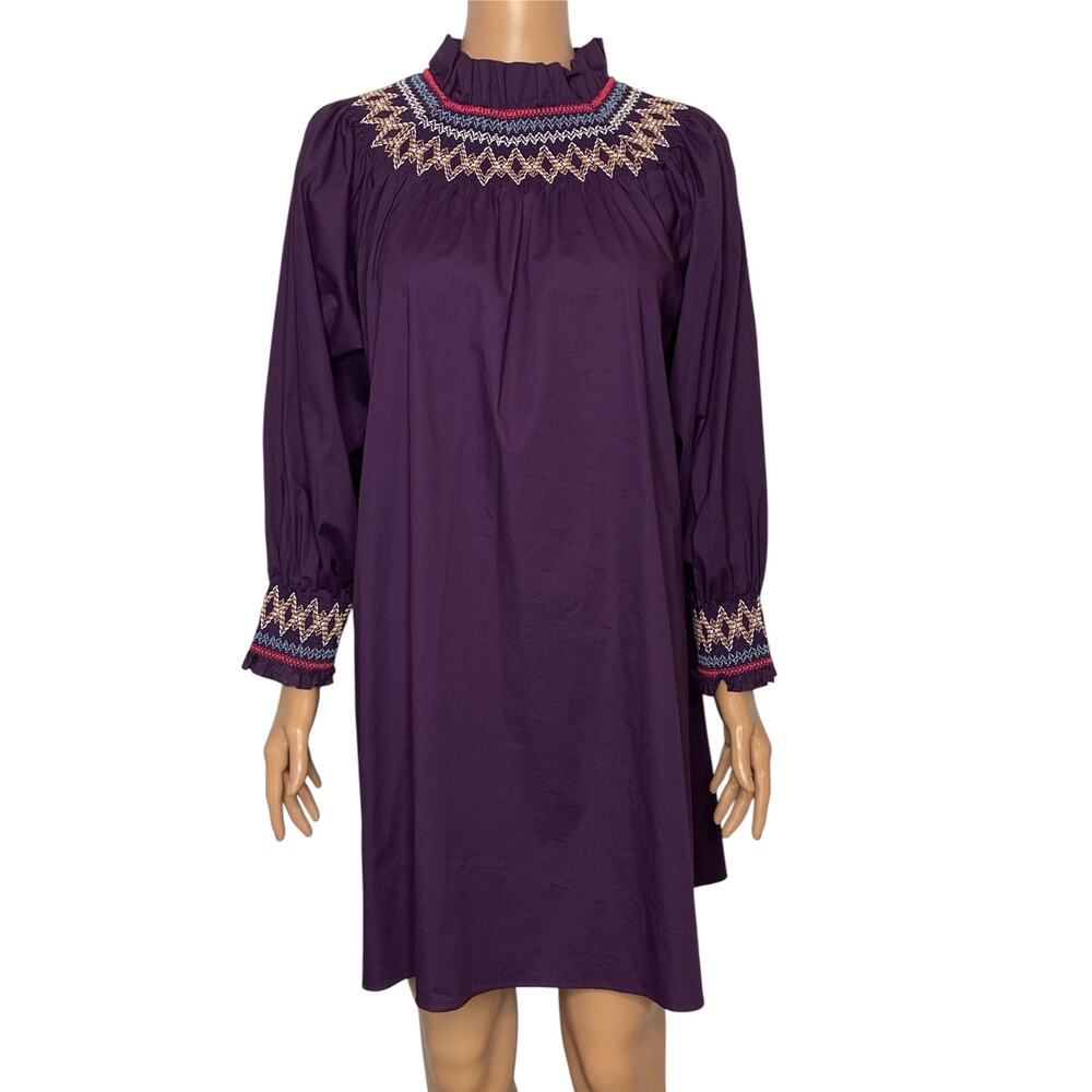 Tuckernuck Pomander Place Wrenley smocked embroidered dress size S plum purple - Picture 2 of 10